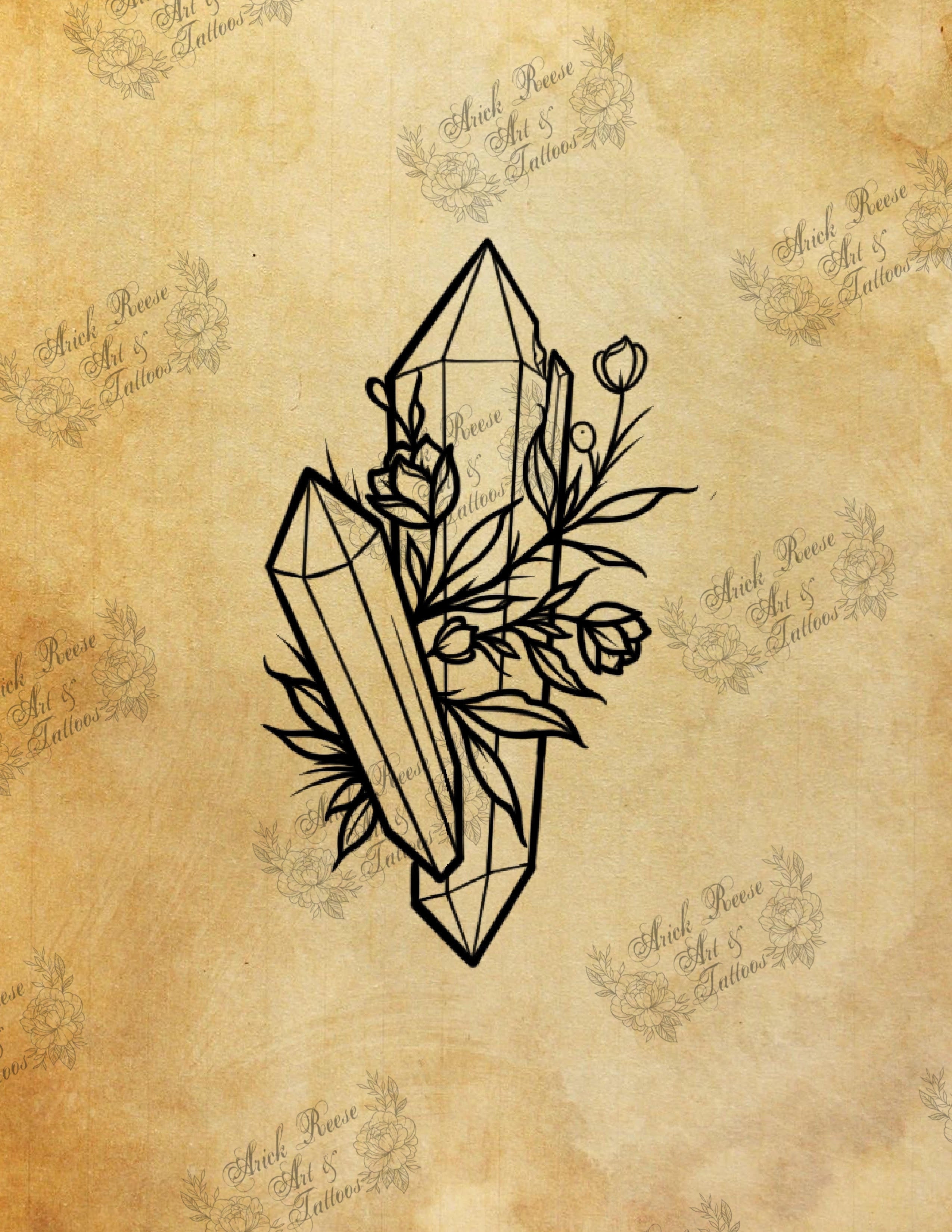 Floral Crystal Available Tattoo Flash | Arick Reese Art & Tattoos