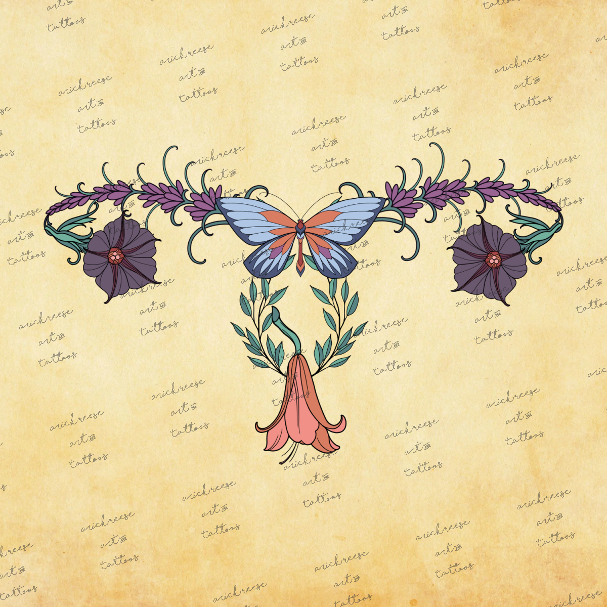 Floral Uterus Available Tattoo Flash Design Arick Reese Art & Tattoos